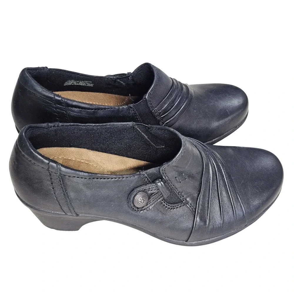 Michel M. Nina 92632 Black Leather Pleated Slip On Shootie Low Block Heel 8W